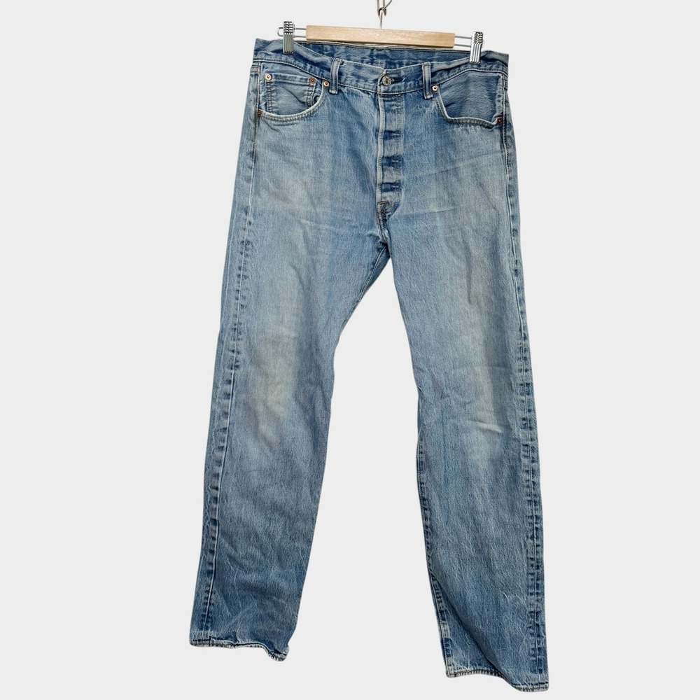 Levi's 501 Men's Jeans 36x38 Blue Denim Straight Leg Button Fly Distressed